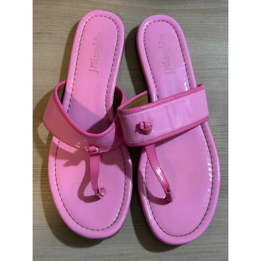 J.McLaughlin Leslie Patent Leather Sandals Pink 8 Womens Thong Slides Preppy